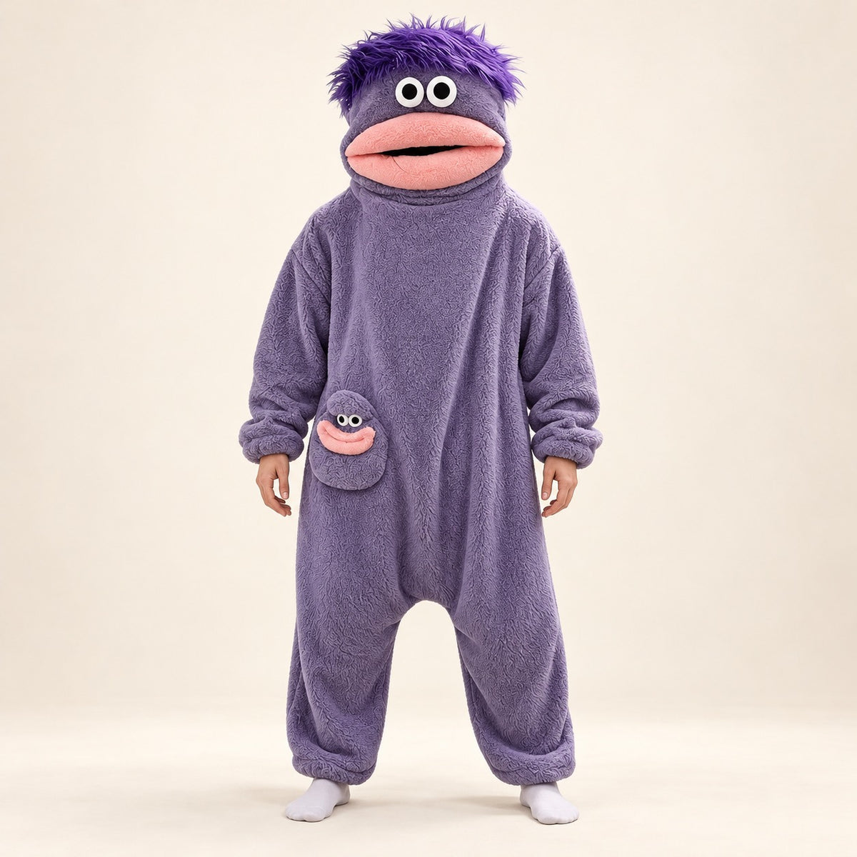 Monster onesie purple front