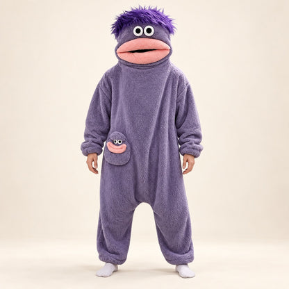Monster onesie purple front